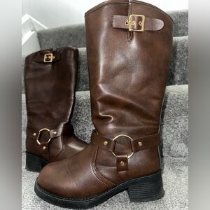 Brown Leather Riding Women Boots
